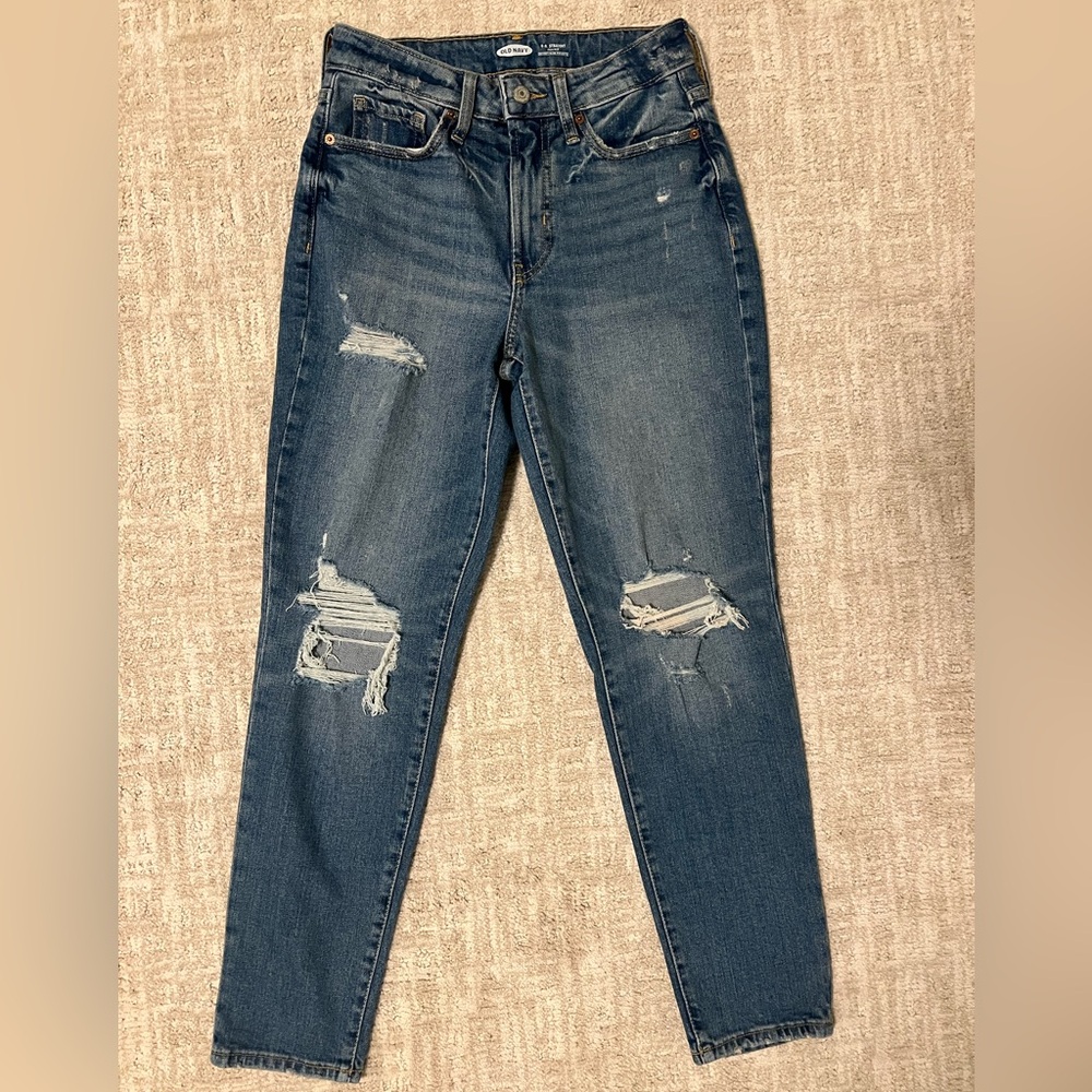 Old Navy Women's OG Straight High Rise Jeans - Dark Blue